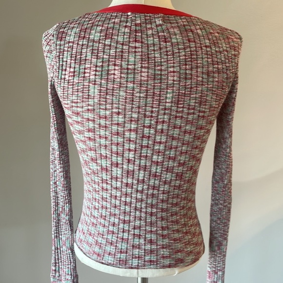 URBAN OUTFITTERS fitted ribbed stretch button front cropped sweater, lurex sz XS - Picture 2 of 10